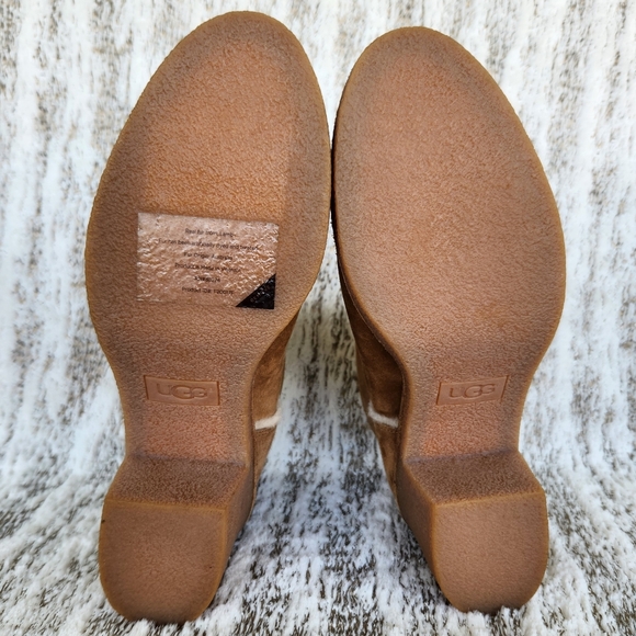 NWOT UGG "Kasen" Suede Sherpa Block Heel Ankle Boot Tan Leather | Women’s 9.5 - Picture 7 of 13